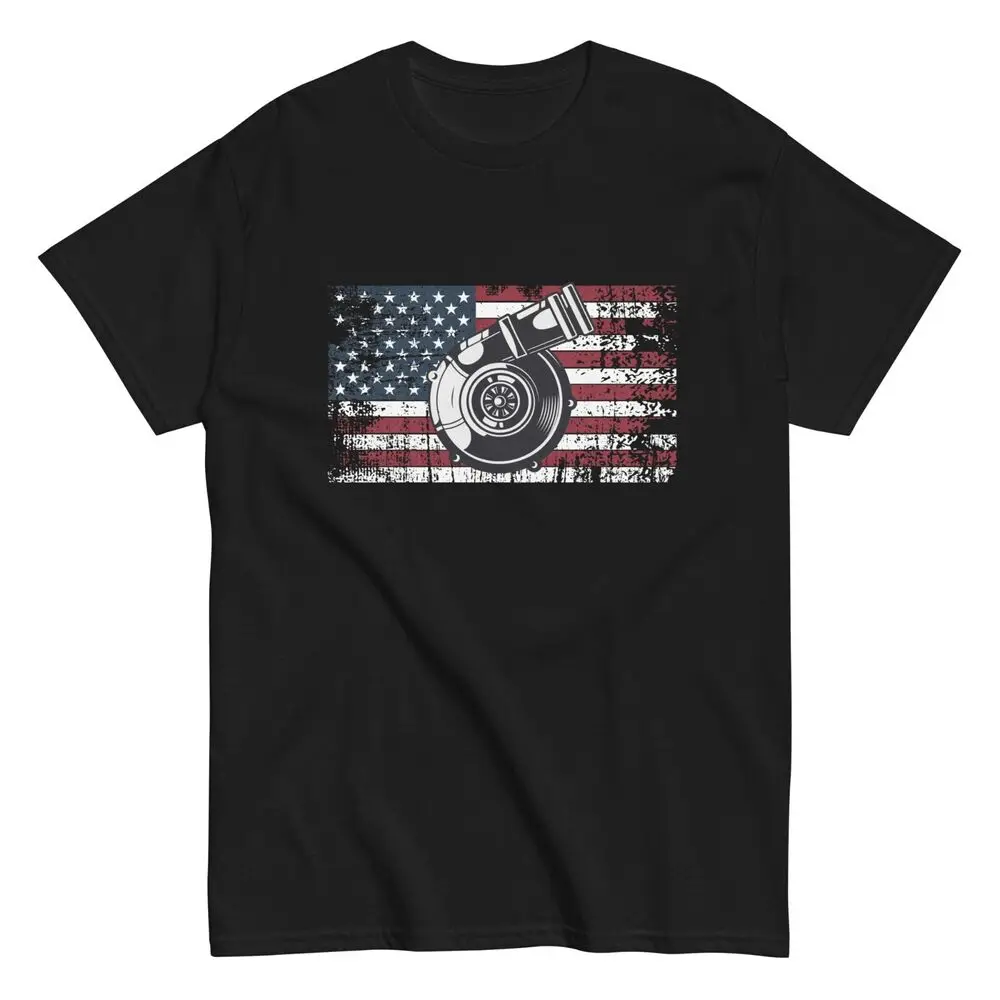 Turbo US Flag Mechanic Tuner Car Men's T-Shirt Gift Idea for Car Lover Garage