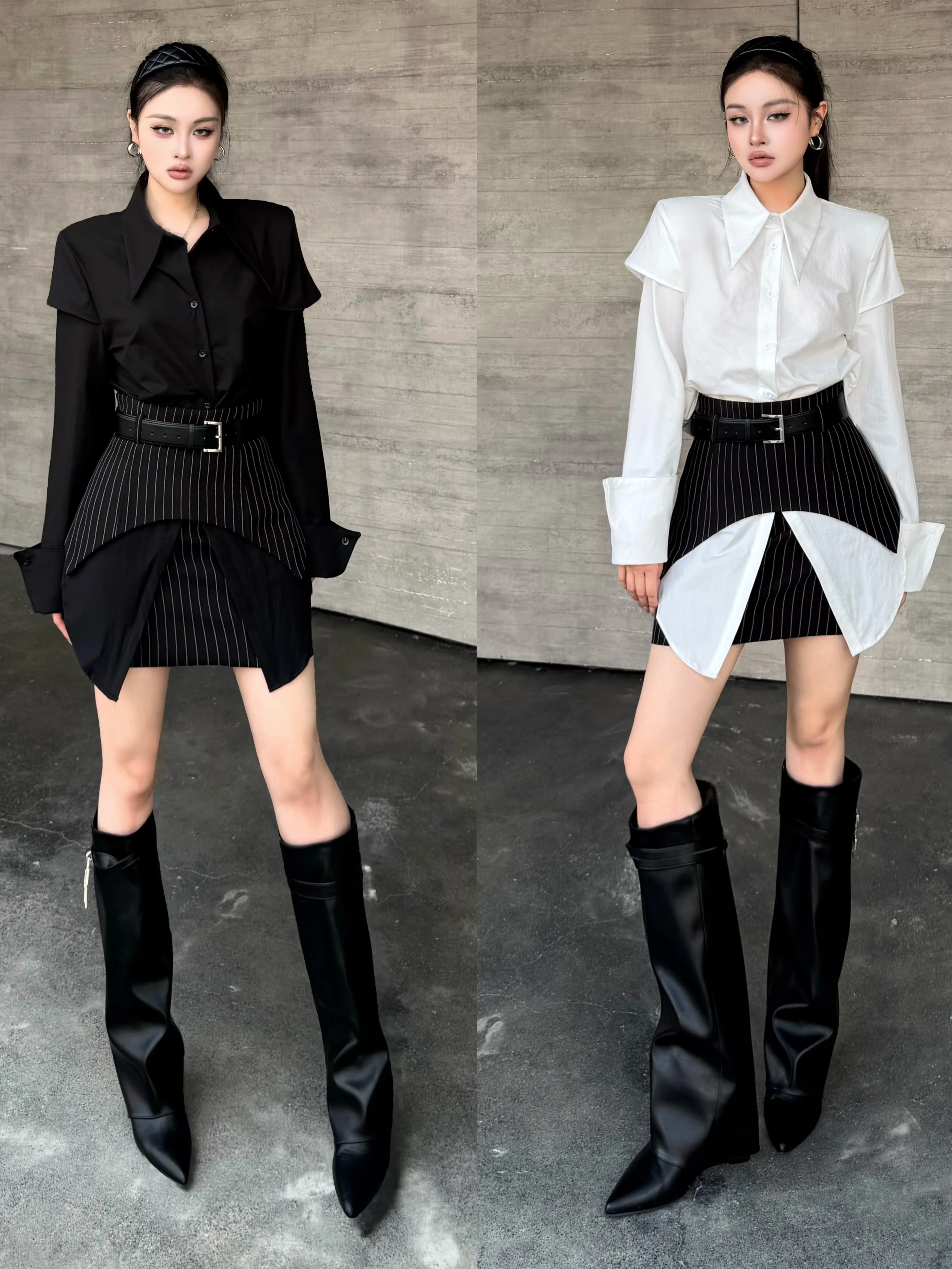 plus Size Women's Shirt And Skirt Set Slimming High Waist Short Sleeve Long Shirt Autumn Fashion plus Size MM Design