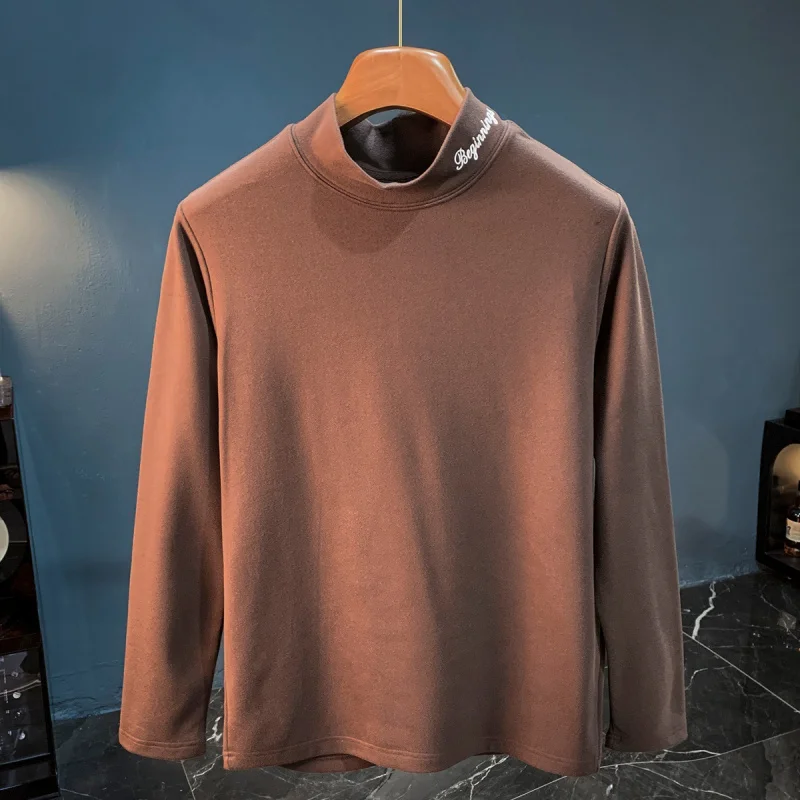 

Осенняя мужская рубашка с полувысоким воротником и длинными рукавами, универсальный повседневный топ в корейском стиле, модная и элитная базовая рубашка