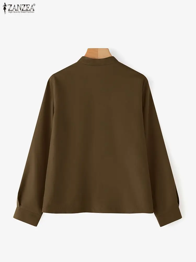 ZANZEA Podzimní stojáček Elegantní bundy Dámské zip Jednobarevné Módní kabáty Dlouhý rukáv Kapsy Vysoký pas Neformální OL Vrchní kabáty - náhled 5