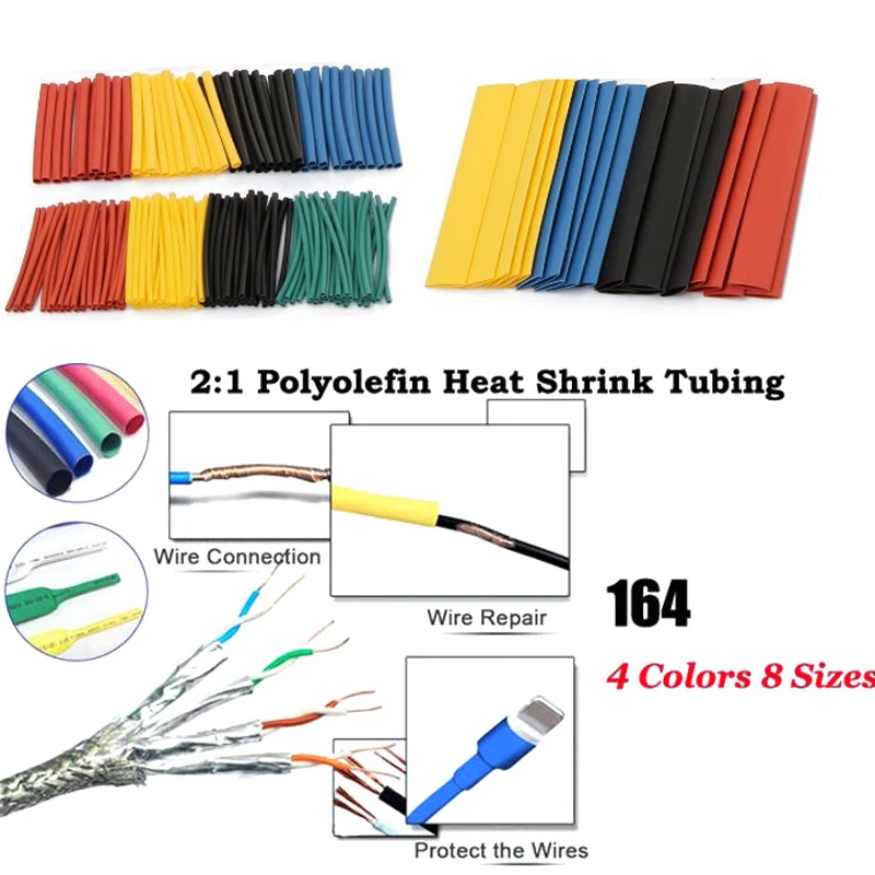 164pcs Set Polyolefin Shrinking Assorted Heat Shrink Tube Wire Cable Insulated Sleeving Tubing Set CLH@8