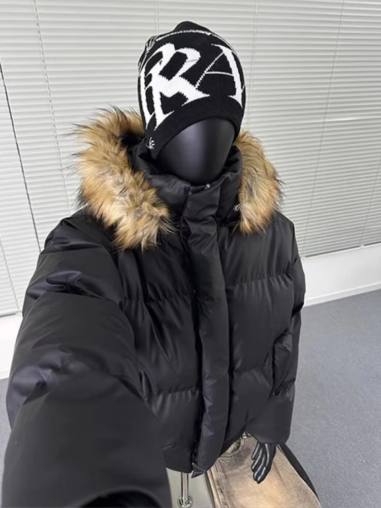 

Мужская зимняя куртка из искусственной кожи с отстегивающимся капюшоном, утепленная, с хлопковым воротником, приталенного кроя, верхняя одежда