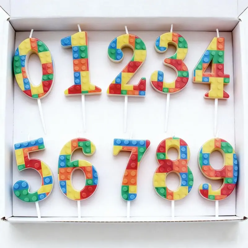 New Building Blocks Numbers 0-9 Birthday Candles Cartoon Theme Cake Decoration 1 PC Colored Building Block Shaped Digital Candle