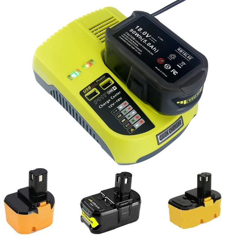 Battery Charger For Ryobi 12V-18V Ni-Cd Ni-Mh Li-ion Battery Replacement One Plus P102, P107, P103, P104, P105, P106, P108