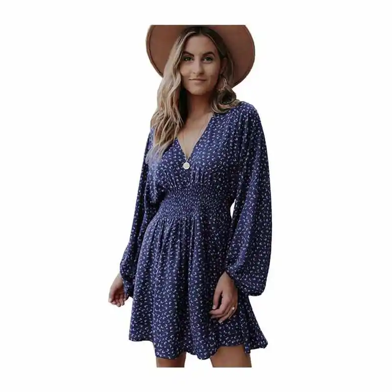 

Женское приталенное платье с V-образным вырезом и цветочным принтом в горошек, удлиненное, для весны, лета, осени, повседневное, удобное, из хлопка