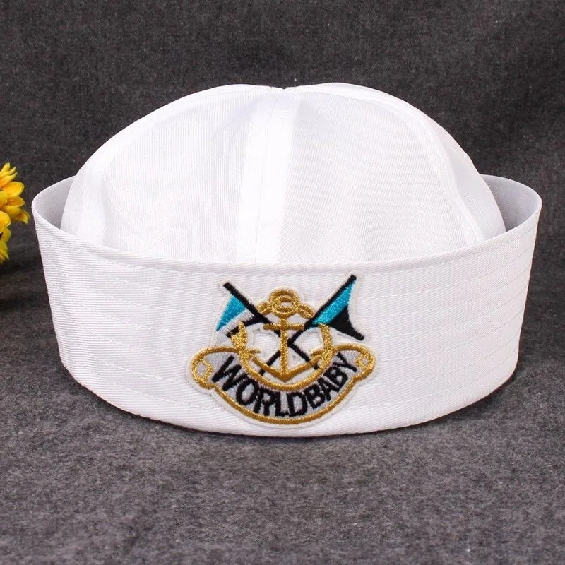 Adult Kids White Captain Sailor Hat Military Hats Navy Marine Caps With Anchor Sea Boating Party Cosplay Costume Children Hat