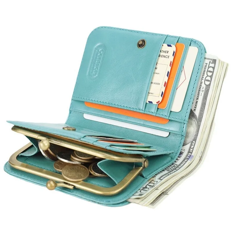 British Style Top Layer Cowhide  Anti-theft Brush Fashionable Metal Iron Hinge Zero Multi Functional Women's Leather Men Wallets