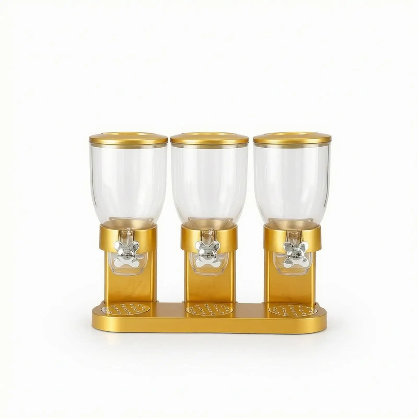 Cereal Dispenser with Two Acrylic Canisters on Metal Stand for Kitchen Dry Goods and Breakfast Storage