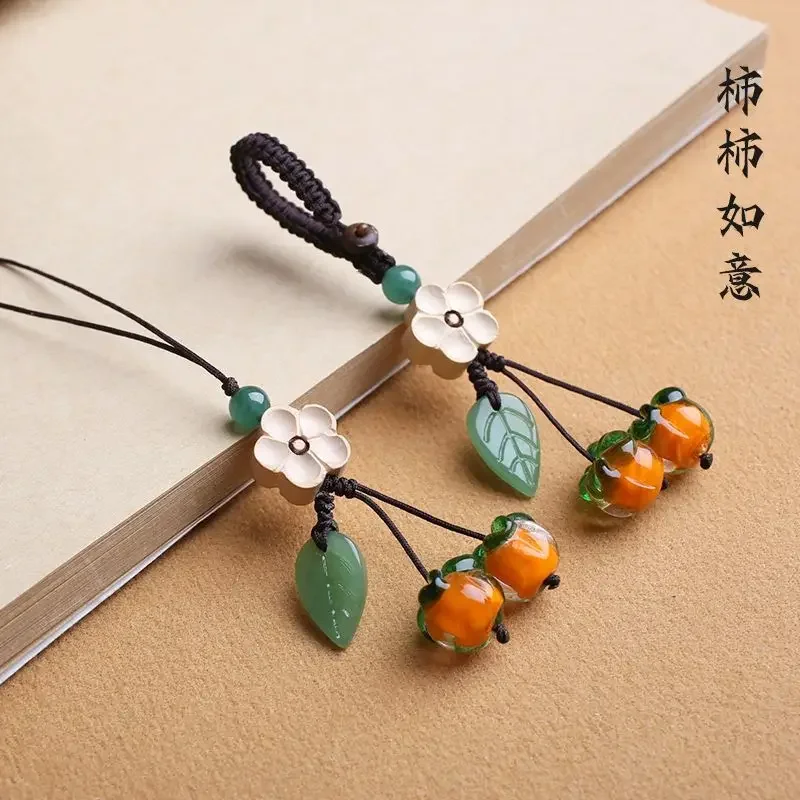 Persimmon Ruyi Mobile Phone Chain Bodhi Lotus Creative Pendant Chinese Style Pendant Anti-loss Rope Key Chain Women's Style