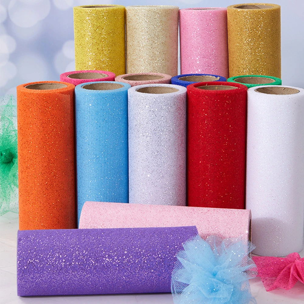 Rouleaux de tulle scintillant pour emballage cadeau Tutu, fournitures de ruban cadeau, bricolage, décoration de mariage, toile de fond de fête, Rotterdam Kle, 6 