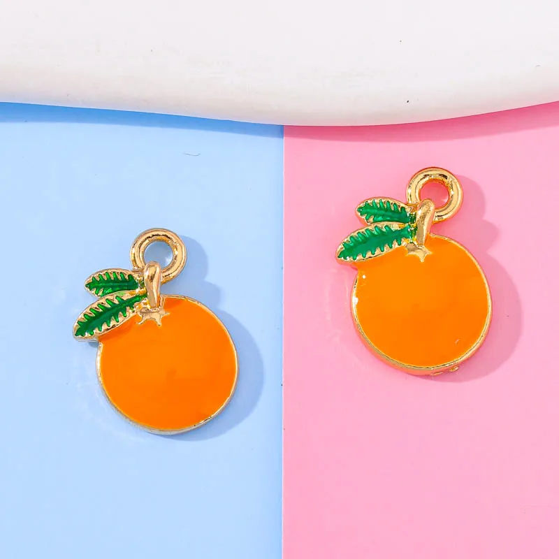 10Pcs 10*15mm Enamel Drop Oil Glazed Orange Pendant Summer Fruit DIY Necklace Bracelet Earring Ornament Charm For Jewelry Making