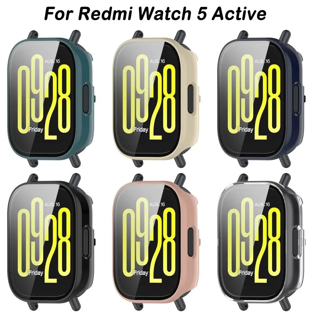 PC+Tempered Protective Case Anti-Scratch Smart Watch Screen Protector Hard Full Coverage Cover Shell for Redmi Watch 5 Active