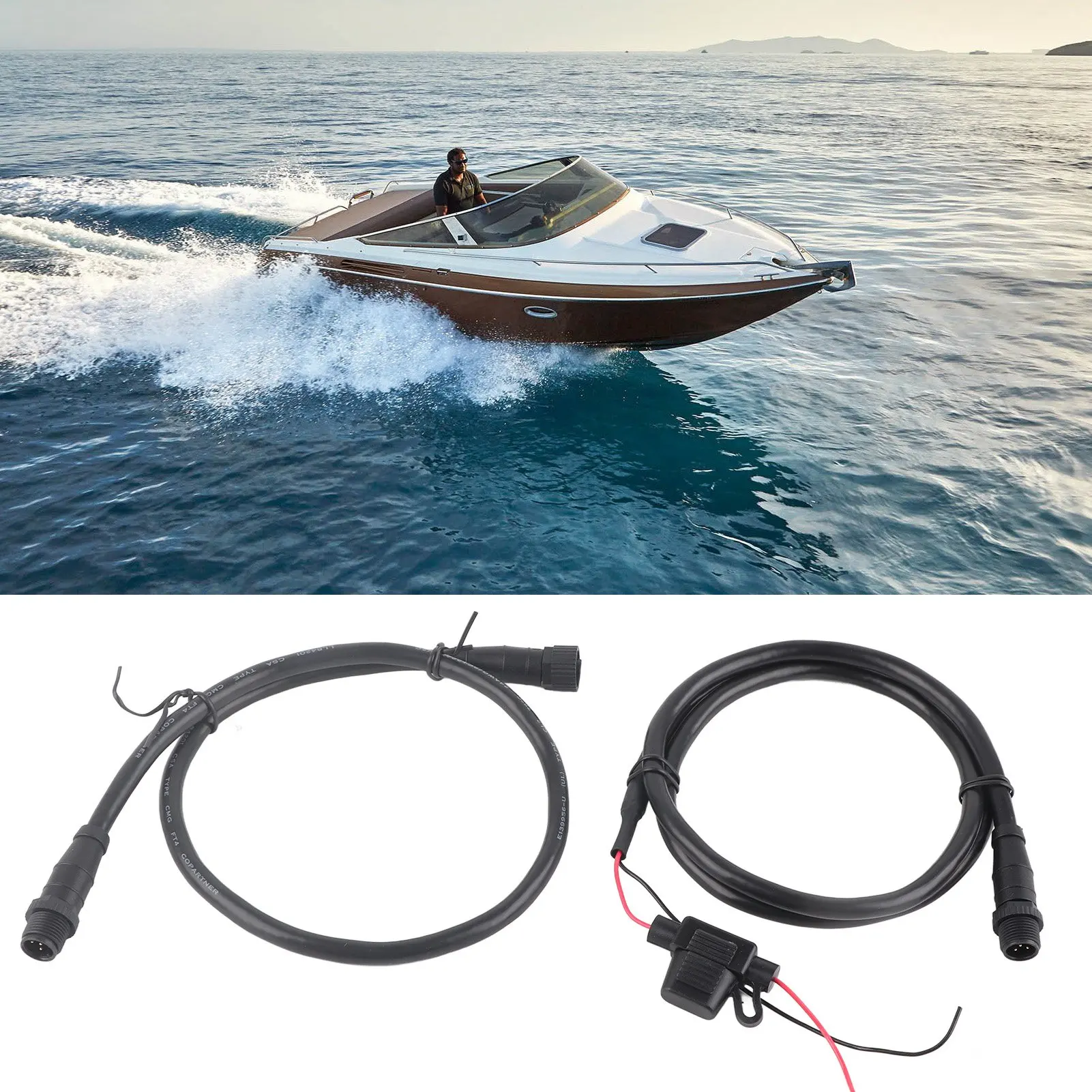 Marine for NMEA 2000 Starter Kit 1m Power Cable with Fuse Male Female Terminator T Connector for Lowrance Networks