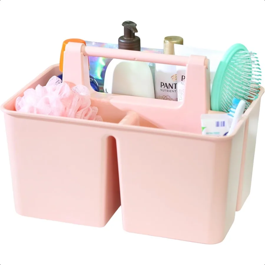 

Органайзер для душа с ручкой, 3 отделения, портативный контейнер для хранения для ванной комнаты, общежития, тренажерного зала, сделано в США, инди-розовый