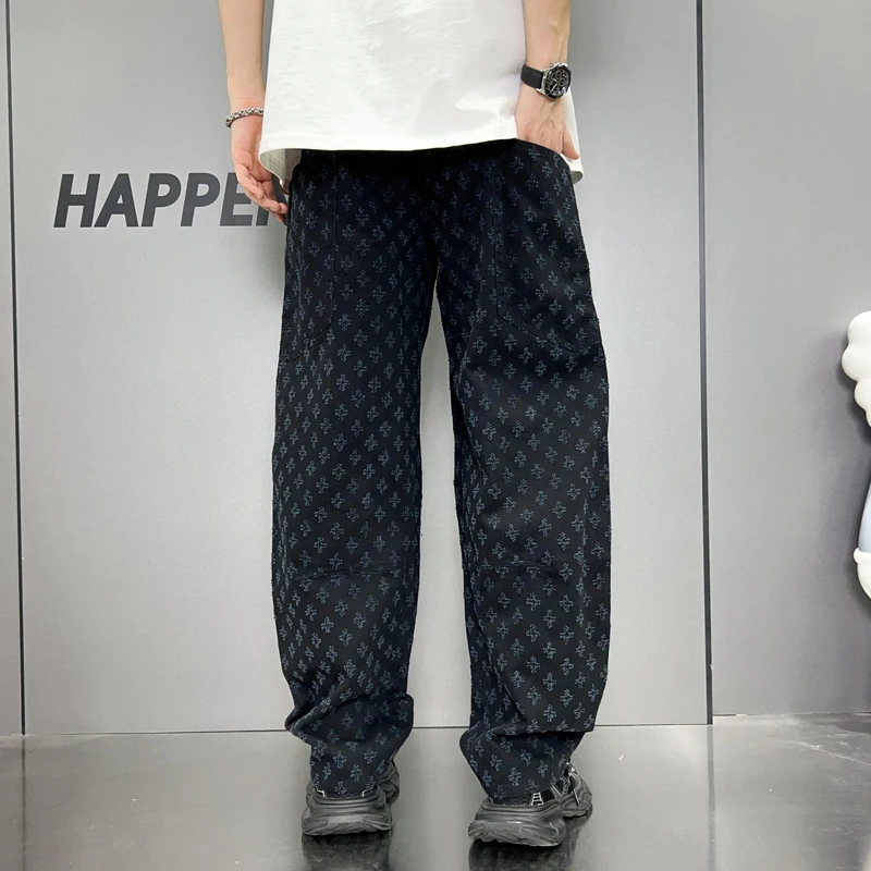 Retro Street Hip Hop Jeans Men's Loose Straight Trend High Street Y2K Fashion Casual Handsome Wide-Leg High-End Trousers