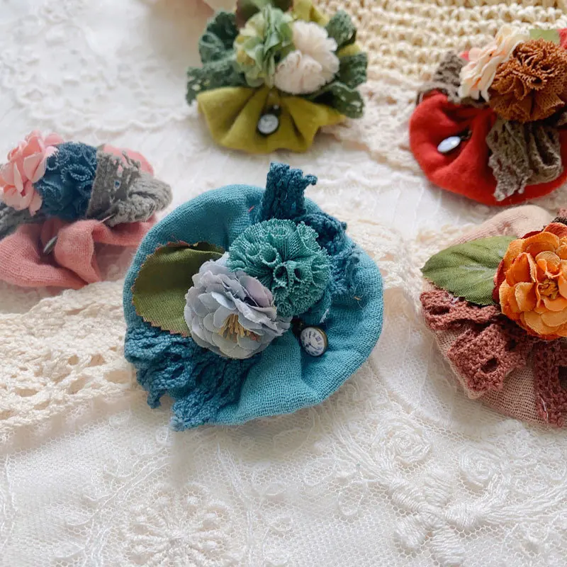 Johnature Mori Women Sweet Cute Vintage Versatile Fabric Flower Shape Brooch New Casual Japanese Linen Floral Accessory