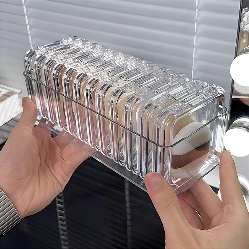 Transparent Cosmetic Puff Case Desktop Powder Puff Organizer Cotton Pads Holder Shelf Make-up Tools Accessories