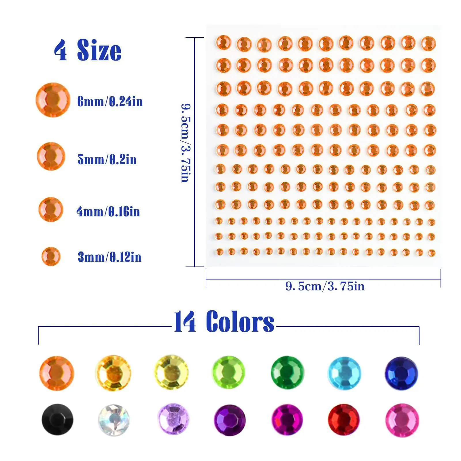 1 Sheet/14 Sheets 4 Size Self Adhesive Rhinestone Gem Stickers for Face Nail Body Makeup Festival Bling Jewels Stickers Earrings