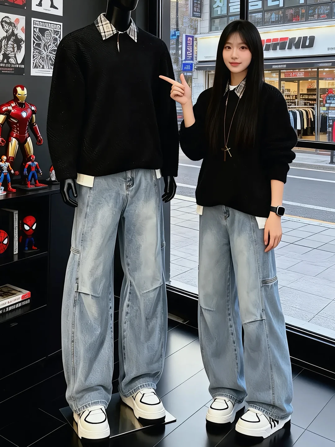 

Мужские джинсы в стиле ретро, синие, деконструированные, осенне-зимние, свободные, широкие, прямого кроя, для подростков и мужчин среднего возраста