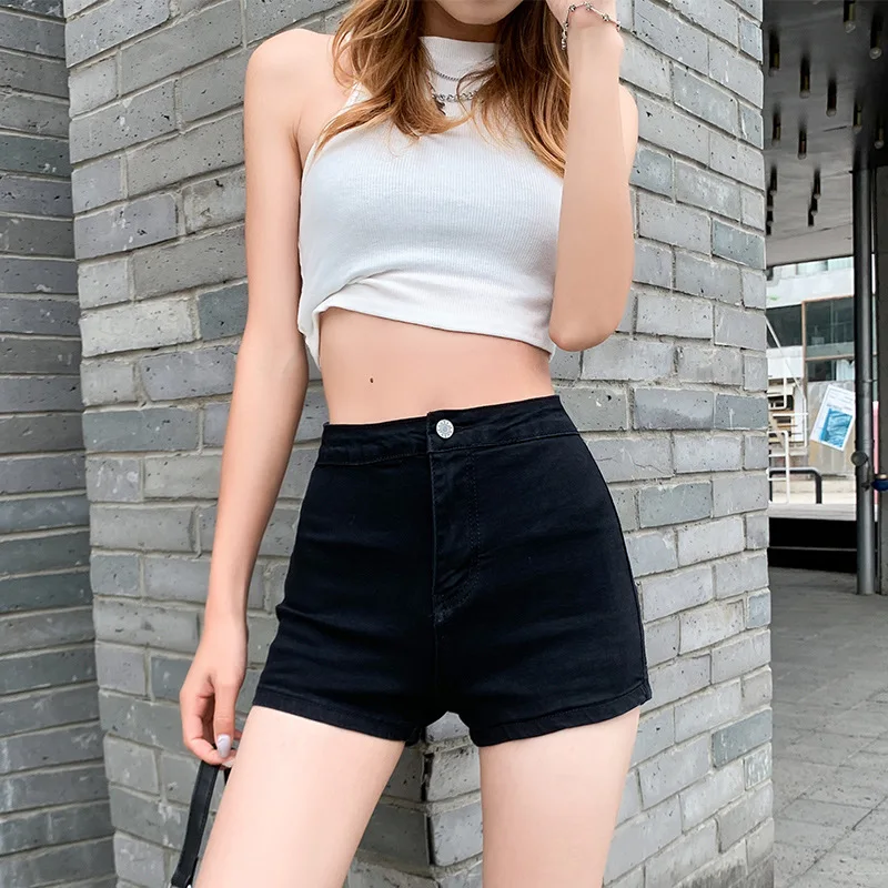 

Sexy Body-lifting Solid-colored High-waisted Denim Shorts.Summer Fashion Washed Tight-fitting Style Ultra-short Shorts for Women