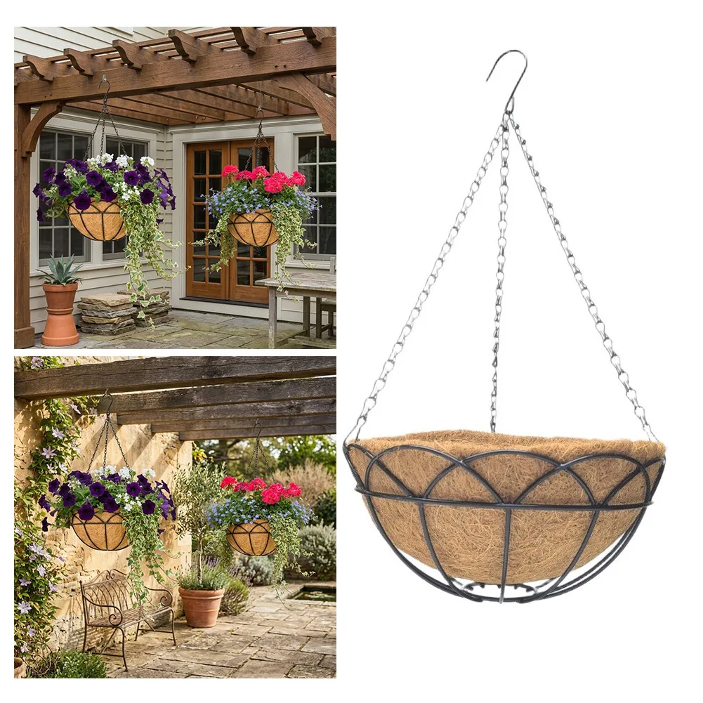 2 Pack 12 Inch Metal Hanging Plant With Natural Coconut Fiber Liner For Indoor Outdoor Garden Patio Balcony Flower Pot