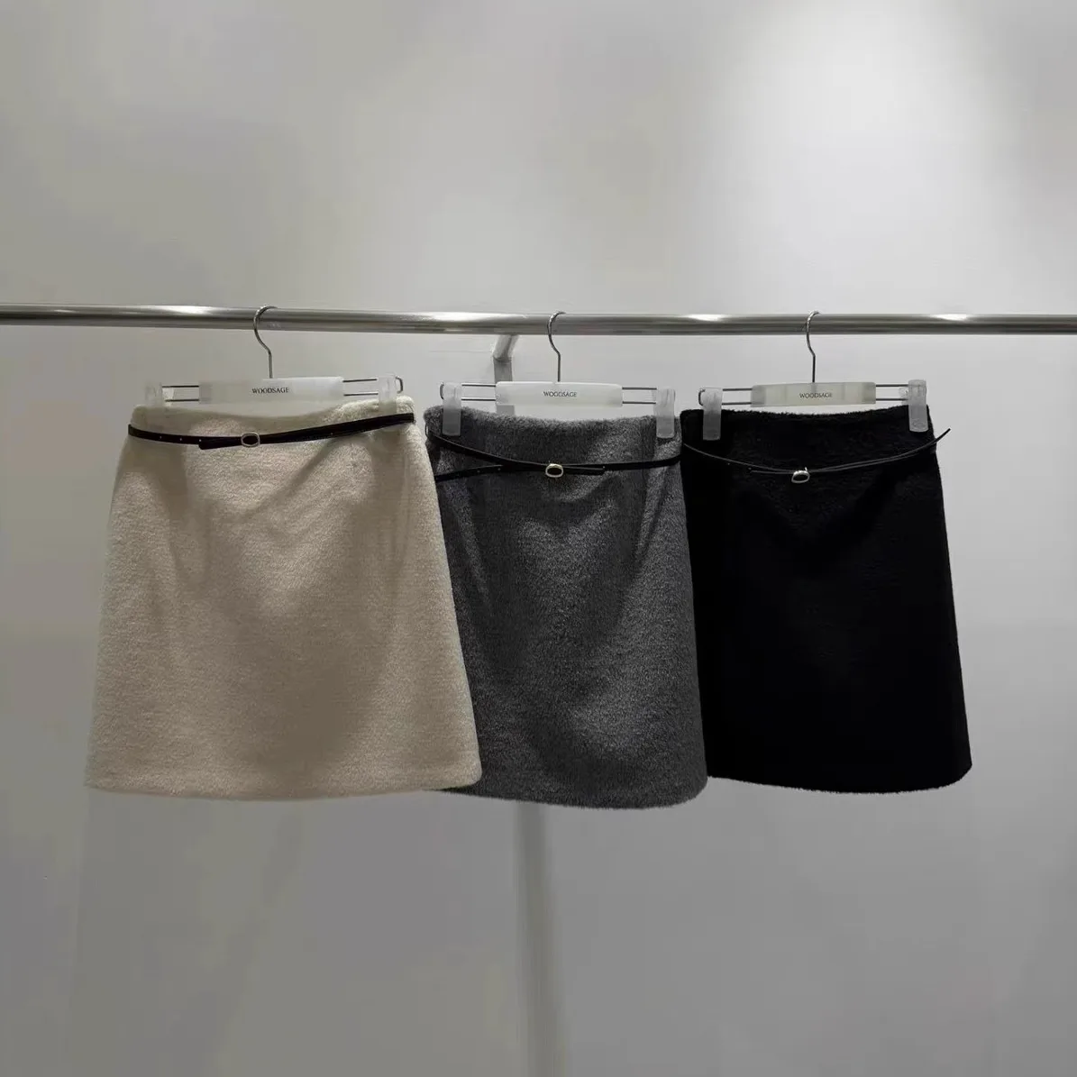 

Ele High Waist Woolen Skirt Bodycon Slimming Versatile Gentle Autumn Winter Casual Color A-Line Skirt for Women