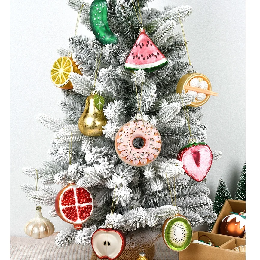 

Christmas Decorations Accessories Glass Painted Fruits Vegetables Bottles Cake Christmas Tree Ornaments Hanging Pendant Gifts