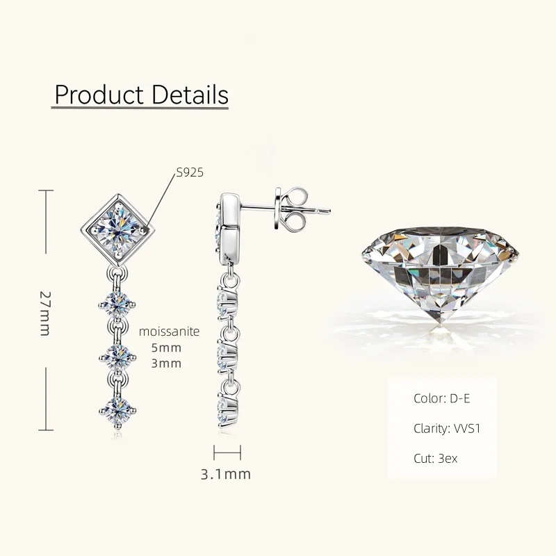 

IOGOU D0.80CT Full Moissanite Drop Earrings Women's Original 925 Sterling Silver Stud Earrings High Quality Jewelry Accesories