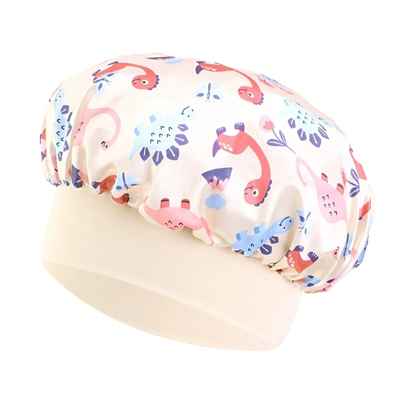 

Cartoon Satin Bonnet Baby Night Sleeping Cap Hair Protect Beanie for Children Kids Chef Hat Dinosaur Printed Baby Headscarf Hat