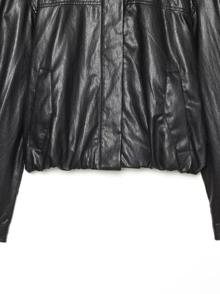 AACHOAE Women's Faux Leather Cropped Jacket Oversized Zip Up PU Leather Coat Casual Bomber Jacket Streetwear Outerwear