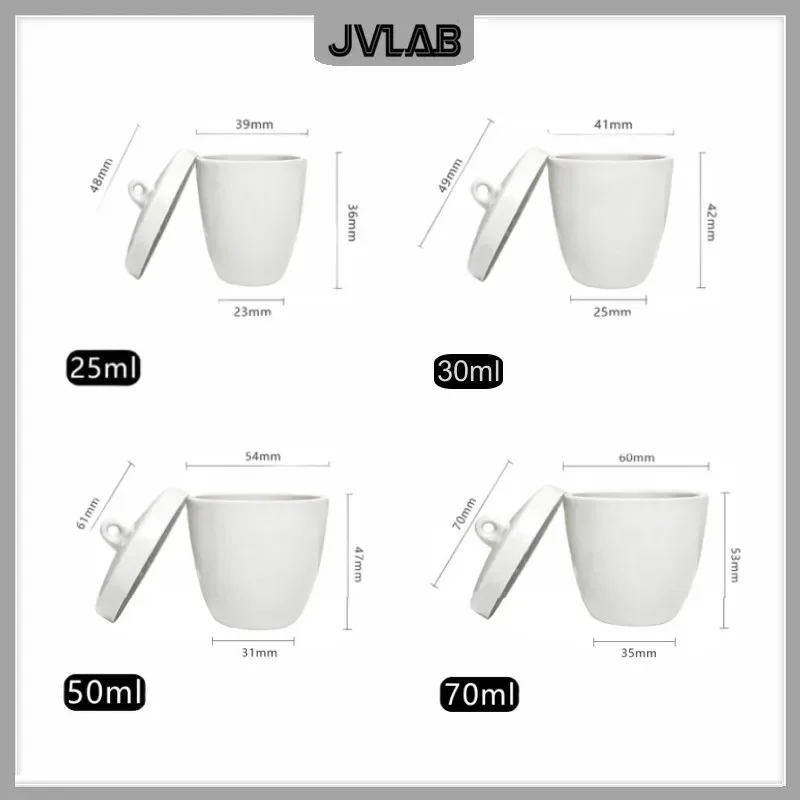 Porcelain Crucible 25 30 50 70ml With Lid Cover Labs Chemical Ceramic Crucible High Temperature Resistance Pack of 10 Units