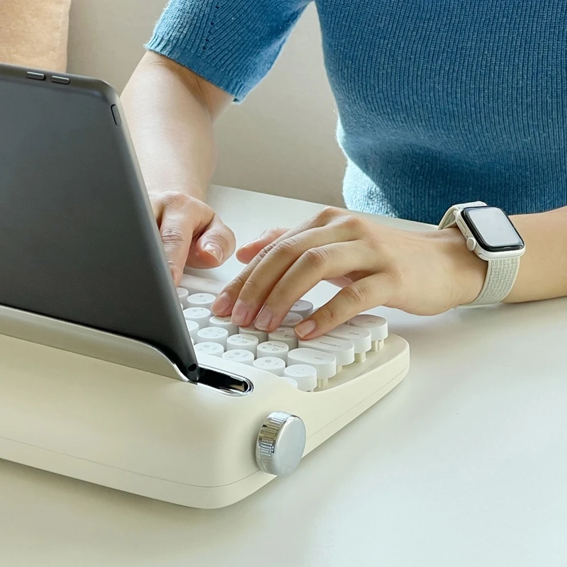 Imagem -04 - Teclado sem Fio Compatível com Máquina Escrever Escritório Sensação Mecânica Retrô Redonda Teclado para