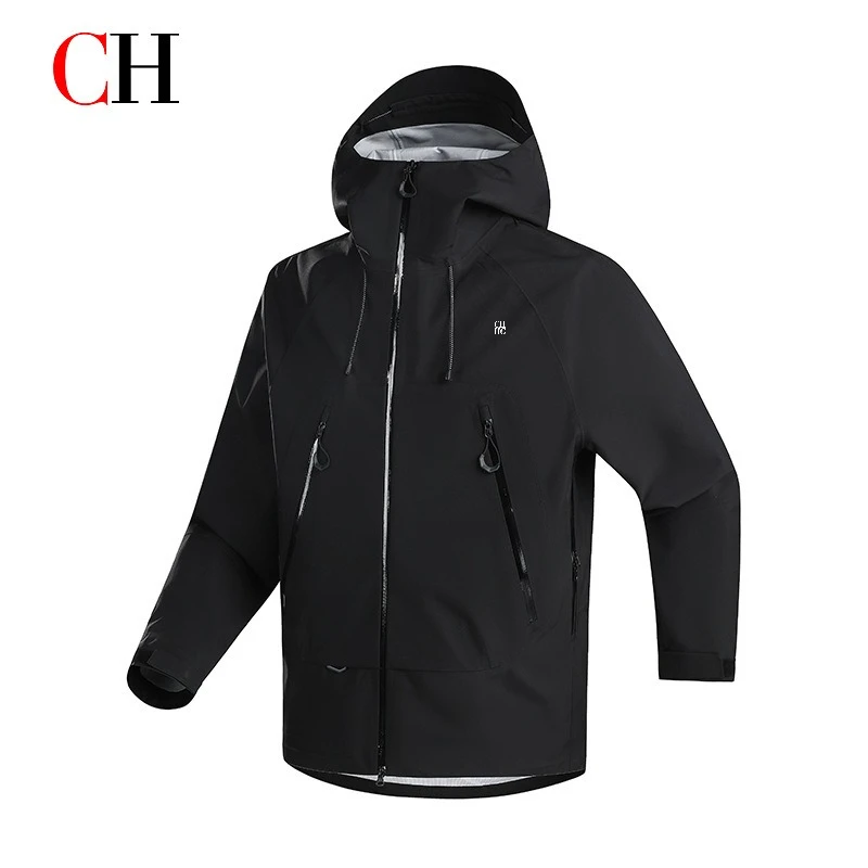 CH Men Waterproof Jacket Hooded Windbreaker Outdoor Hiking Rain Coat Windproof Shell Jacket Camping Trekking