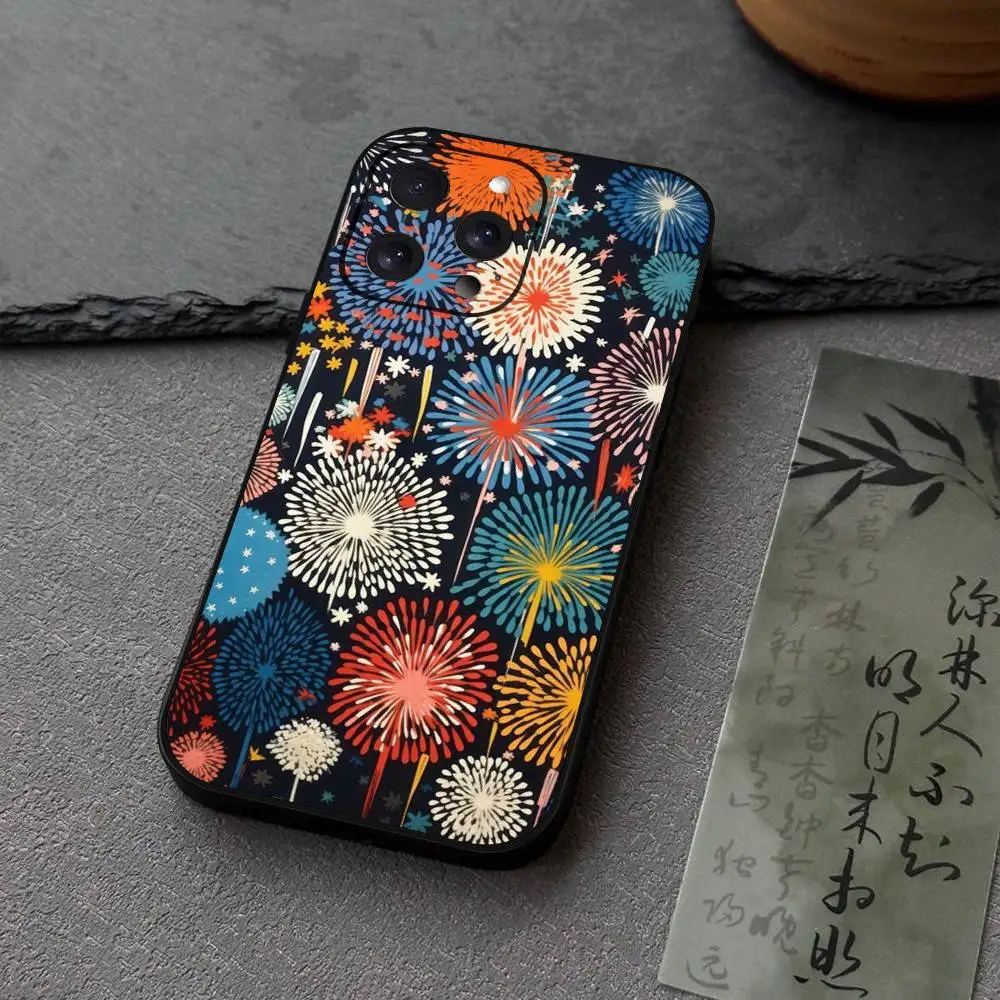 1pc Bunte Feuerwerk Telefon Fall Schwarz Silikon Soft Shell Für IPhone 17 16 15 14 13 12 11 Air Pro max Plus