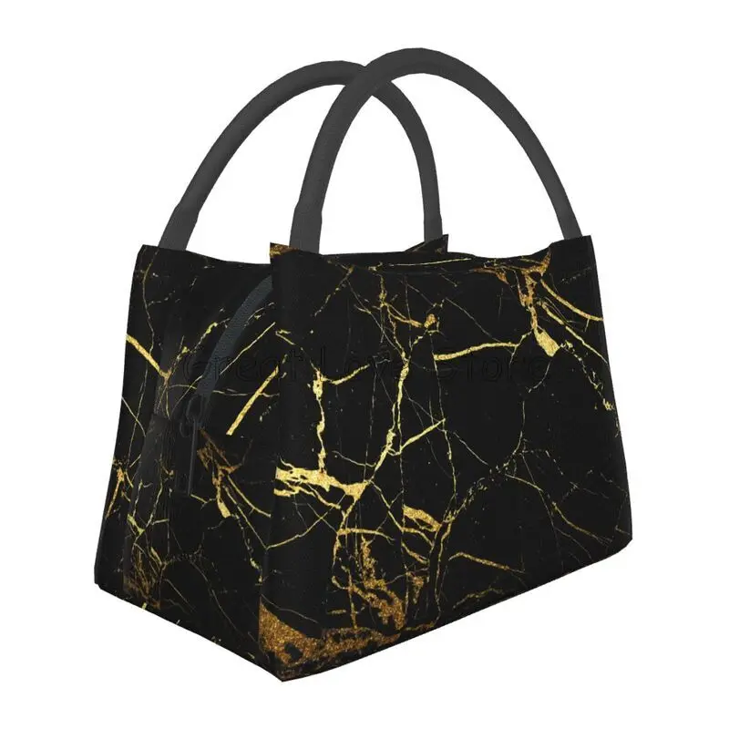 

Black Gold Marble Thermal Lunch Bag Unisex Reusable Waterproof Cooler Insulated Lunch Box Bento Tote for Office Travel Picnic