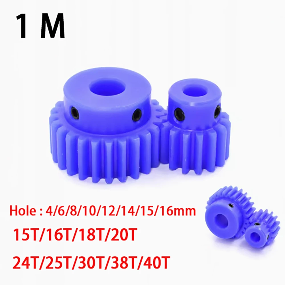 Process Hole 4/6/8/10/12/14/15/16mm Mod 1 15T-40T Blue Nylon Spur Gear 1M Plastic Mechanical Transmission Motor Pinion Gear