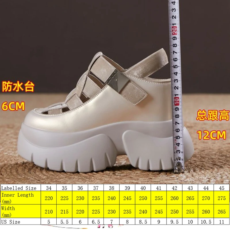 Fujin 12cm Cloth Microfiber Hollow Leather Synthetic Platform Wedge Sandals Flats Fashion Shoes Hook Summer Slippers Pumps Women