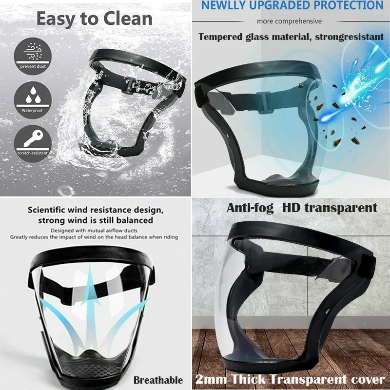 Écran facial complet pour outils de cuisine, masque coupe-vent, lunettes de protection contre les éclaboussures d'huile, masque de dépoussiérage pour moto, vélo, cyclisme