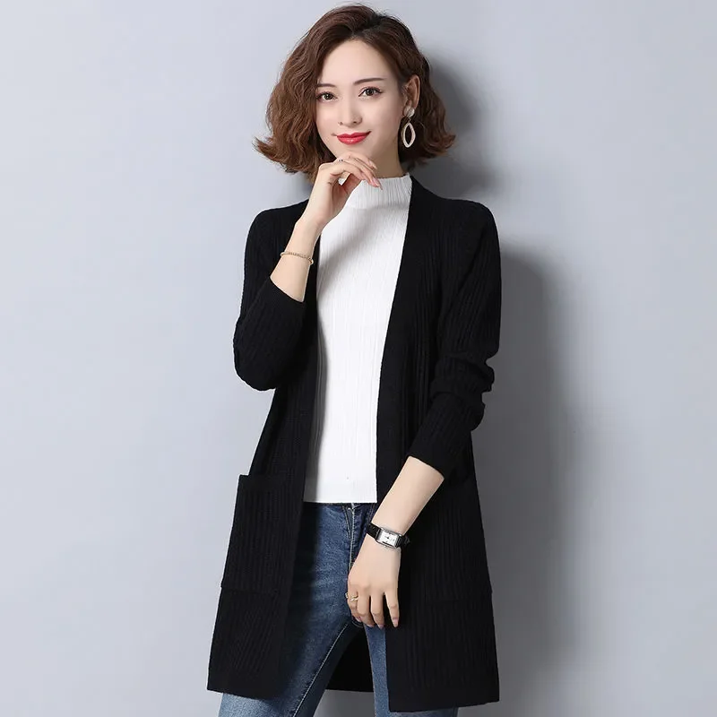 

Женский осенне-зимний свитер, пальто средней длины, свободный простой вязаный кардиган в корейском стиле