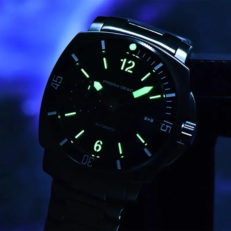PAGANI DESIGN PD-1820 Men Automatic Watch 8220A Movement 43MM Blue Dial Stainless Steel Band Synthetic Sapphire Glass Business