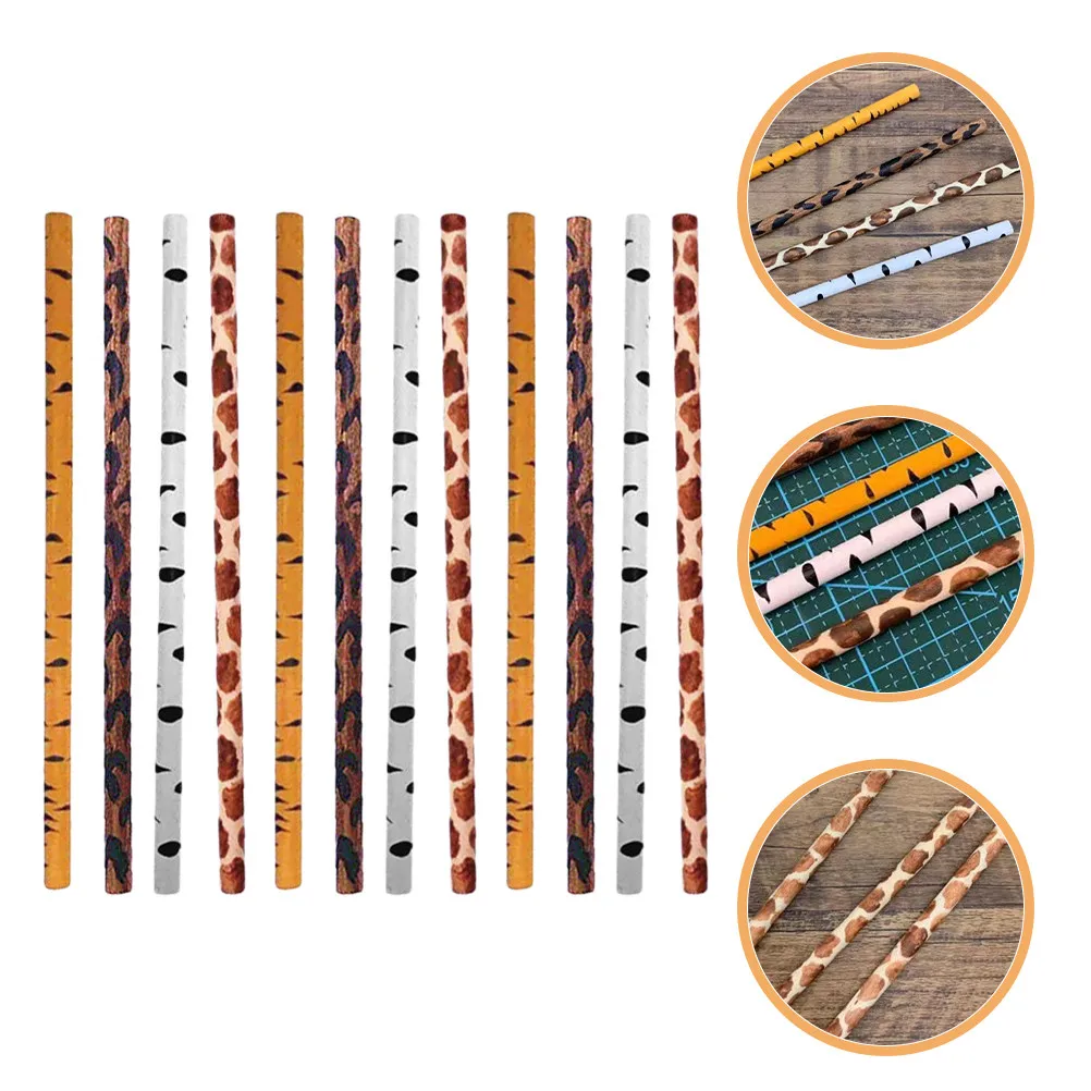 12Pcs Animal Print Wooden Pencils Jungle Theme Cute Zoo Tiger Leopard Zebra Giraffe Patterns Favors
