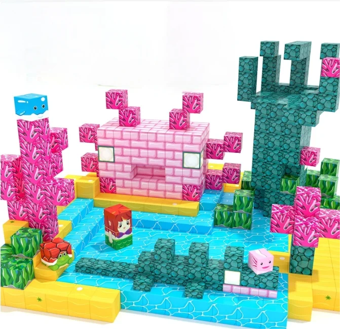 Blocos magnéticos-construir meu ímã mundo oceano conjunto, ímãs brinquedos de construção para crianças de 3 a 5 a 4 a 8 anos, brinquedos sensoriais stem montessori f