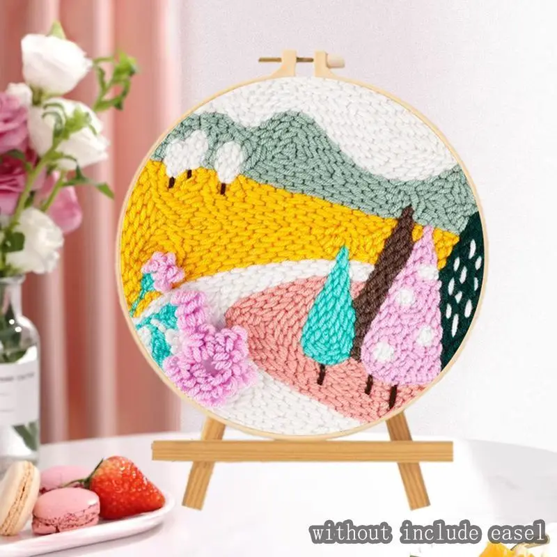 

1 Pack Punch Embroidery Kits Colorful Tree Pattern For Adults Tool With Punch Needle Fabric Hoopyarns And Sewing Needles Instruc
