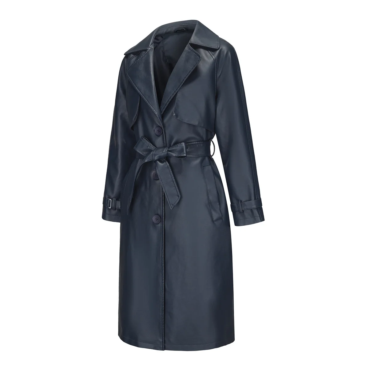 Giacche lunghe in pelle vintage da donna Cappotti classici primaverili autunnali Eleganti trench in PU Giacca a vento Capispalla da donna