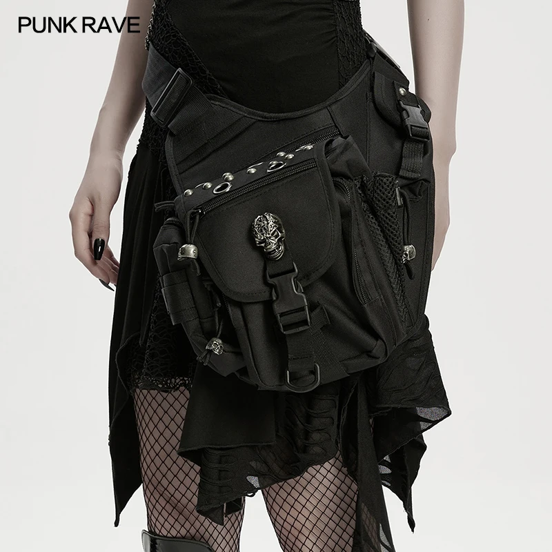 PUNK RAVE Unisex's Punk Techwear Canvas & Metal Waist-Leg Bag Rebellious Personality Hardcore Industrial Waist Packs Accessories