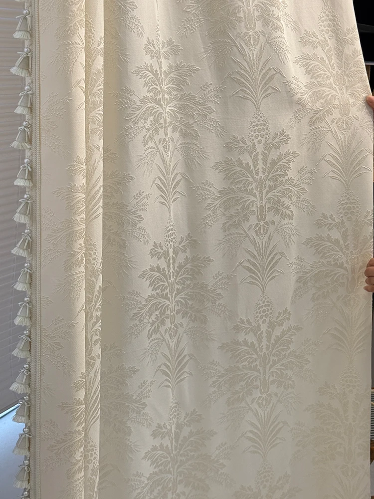 High Grade French Cream Plant Jacquard Curtains for Living Room Bedroom French Window Window Screen Customized Finished Balcony