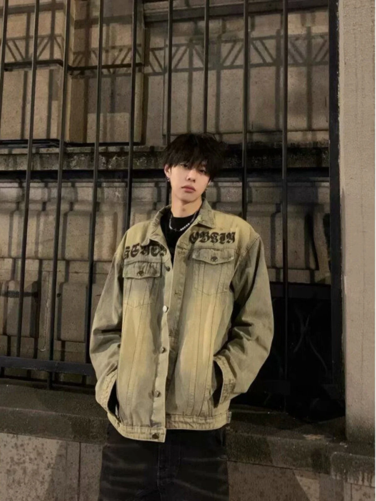 

Винтажная мужская джинсовая куртка свободного кроя с эффектом выцветания, с отложным воротником, в рабочем стиле, с длинными рукавами, для весны и осени