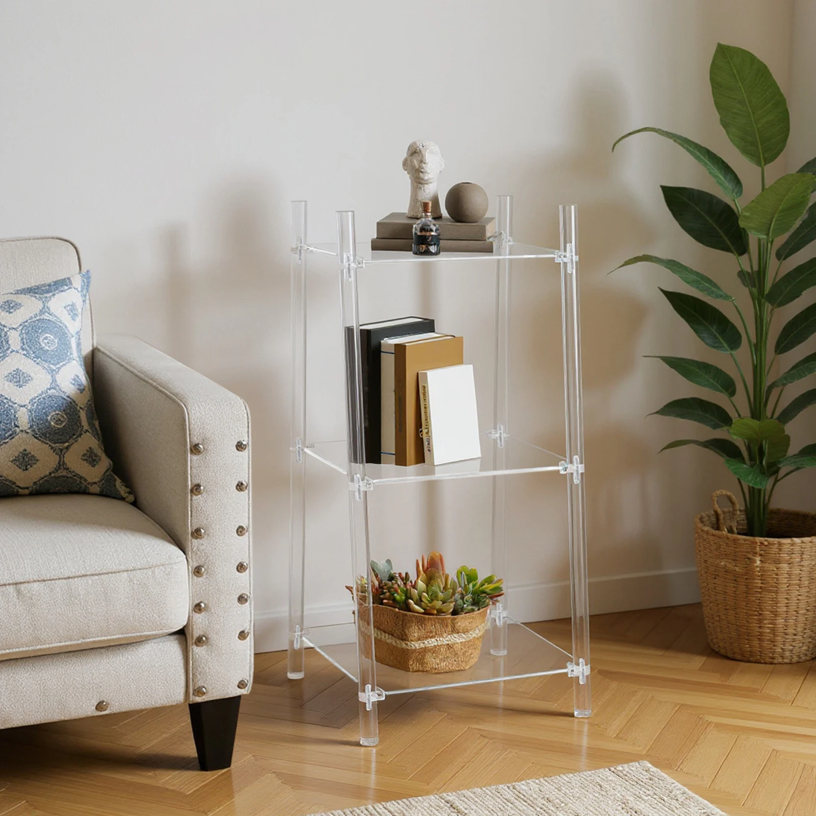

Acrylic Ladder Bookshelf, 3 Tier Clear Bookshelf, Multipurpose Book Shelf for Living Room, Bathroom, Office