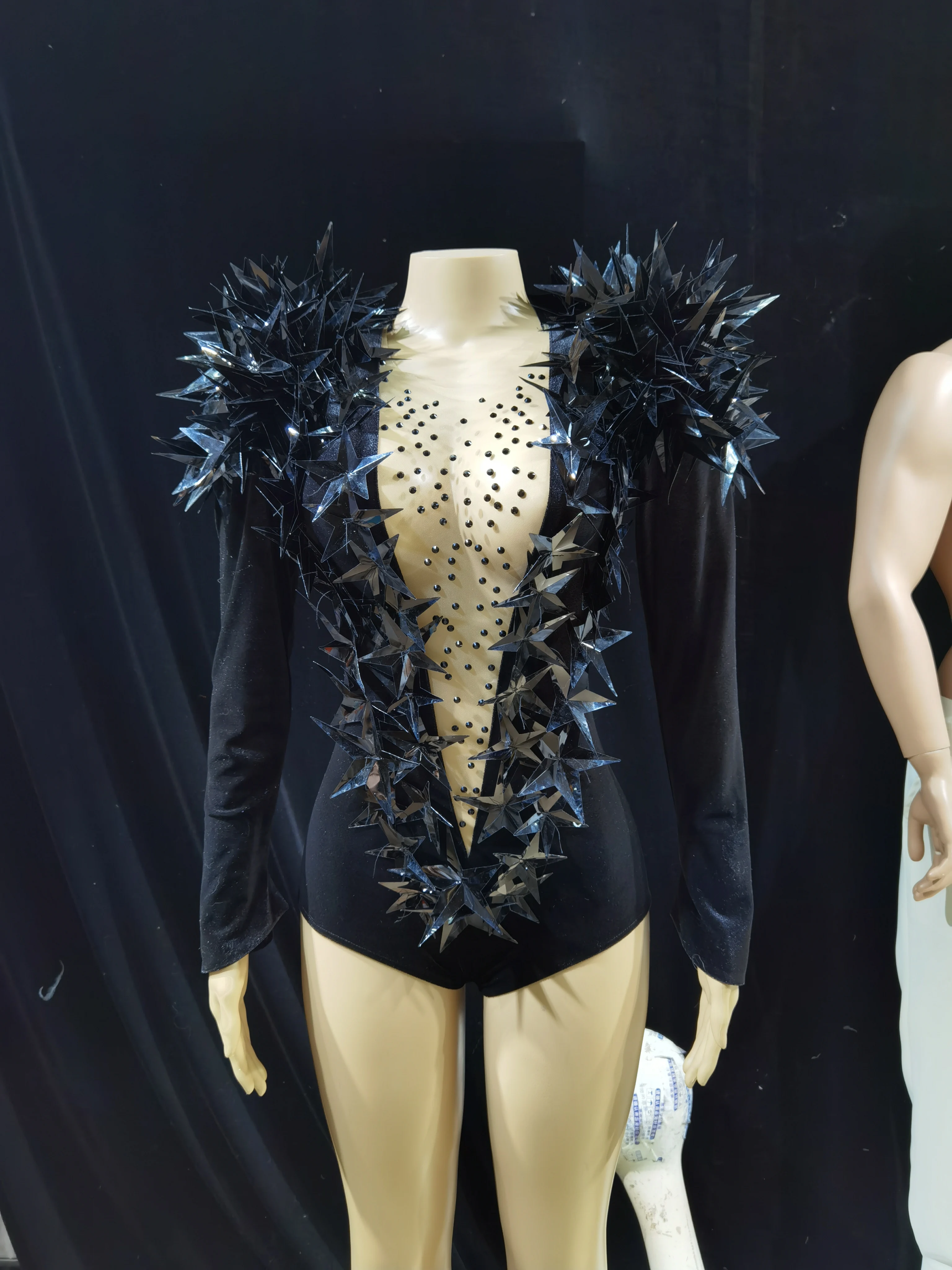 

Sexy black gold star sequin velvet high-slit jumpsuit bargogo costume dance costume Y008