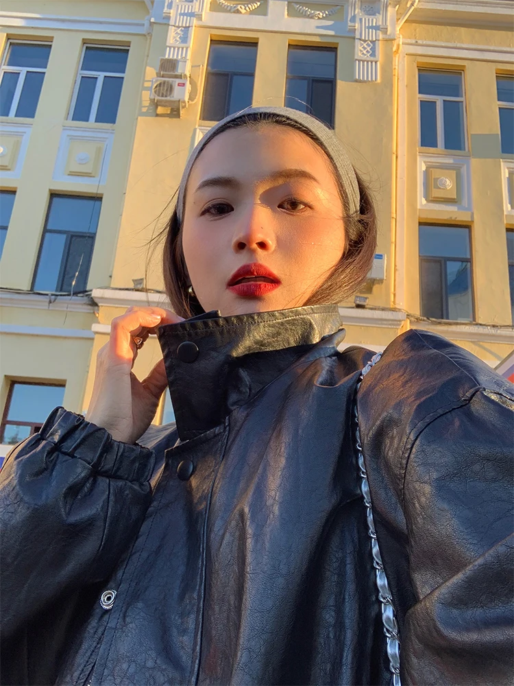 レディース ブラ バイカー PUレザー ジャケット ストリート スタイル ウェア レザーコート サイズ 初秋 ファッショナブル ストレートカット ロング丈...